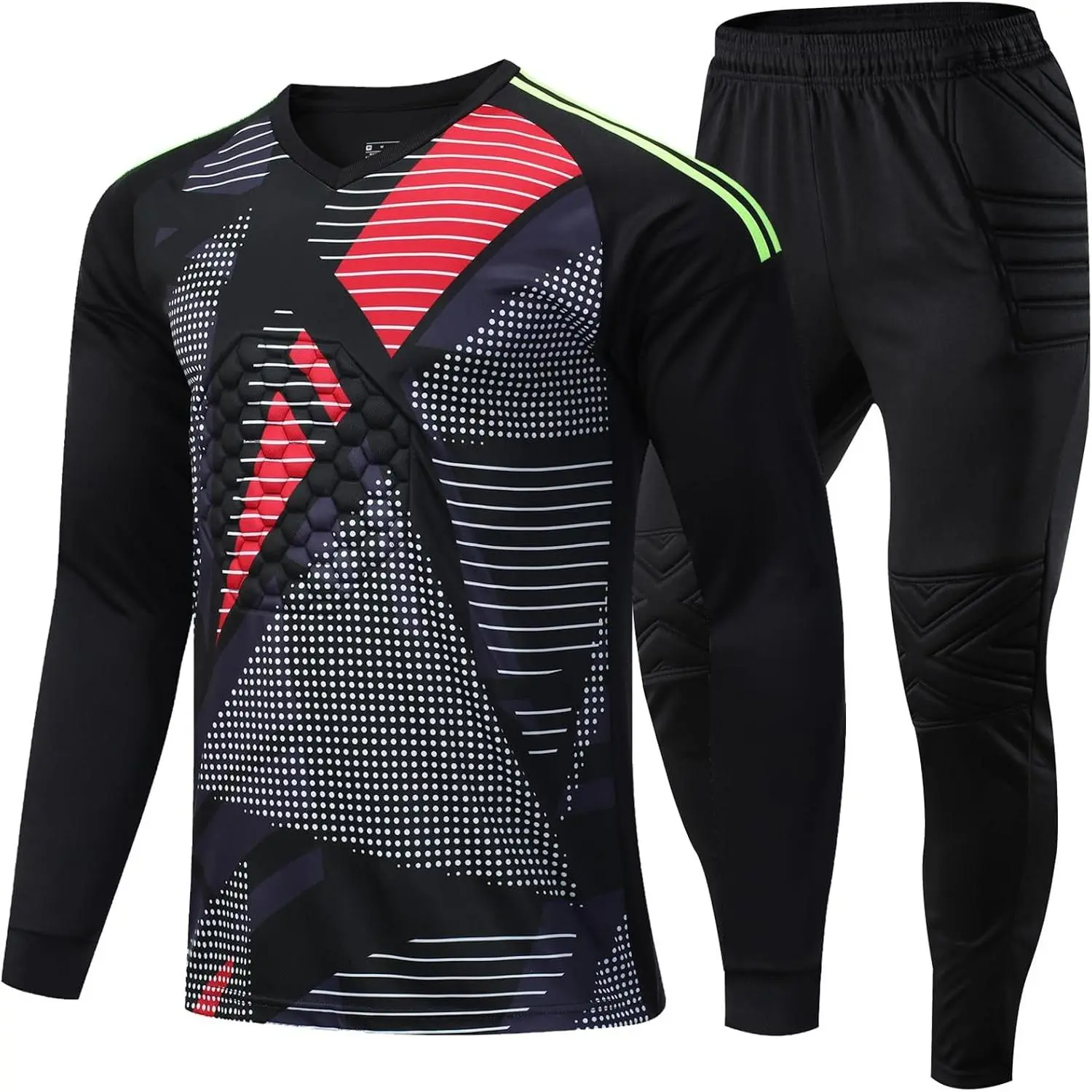 Boys goalie jersey youth Padded Goalkeeper Soccer Jersey and Pants Long Sleeve Goalie Uniform Kit for Kids