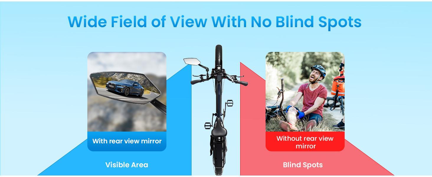 Mirror Handlebar 2pcs 360° Adjustable, Wide Rear View Mirror Bicycle Mirrors for Handlebars with Scratch Resistant Glass, Bike Rear View Mirror for Scooter, Motorcycle, Bike Accessory