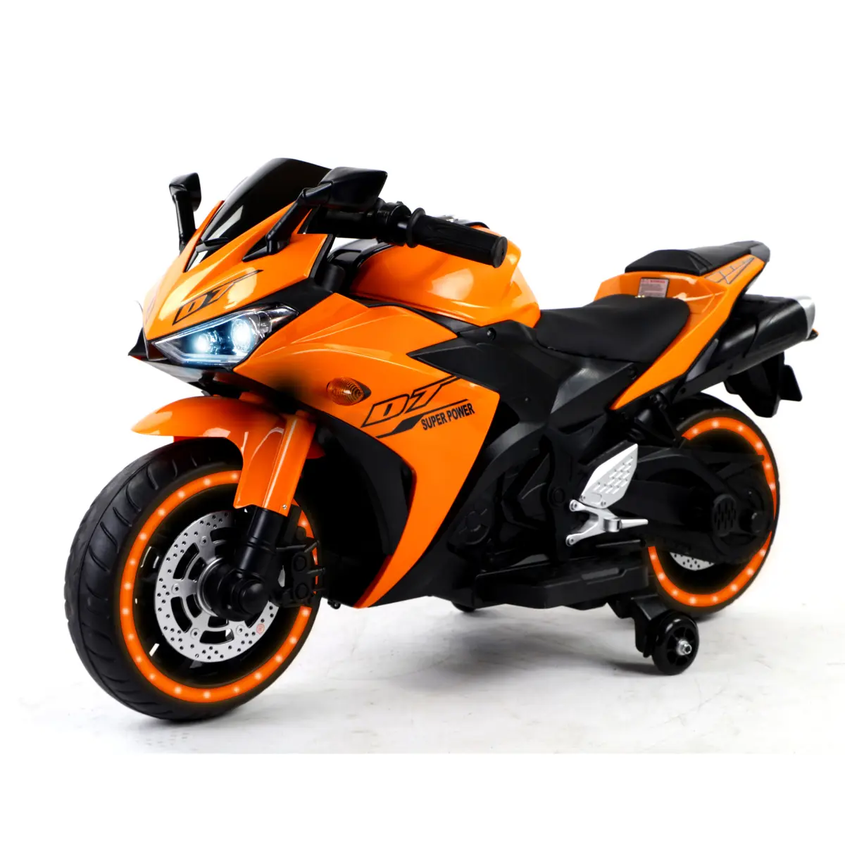 AobtkelElectric motorcycle/ 12 V Kids toys motorcycle/Kids electric car/electric ride on toys  for  3 4 5 6 years Boys Girls with Training  Wheels/manual throttle/ drive by hand/Lighting  wheels