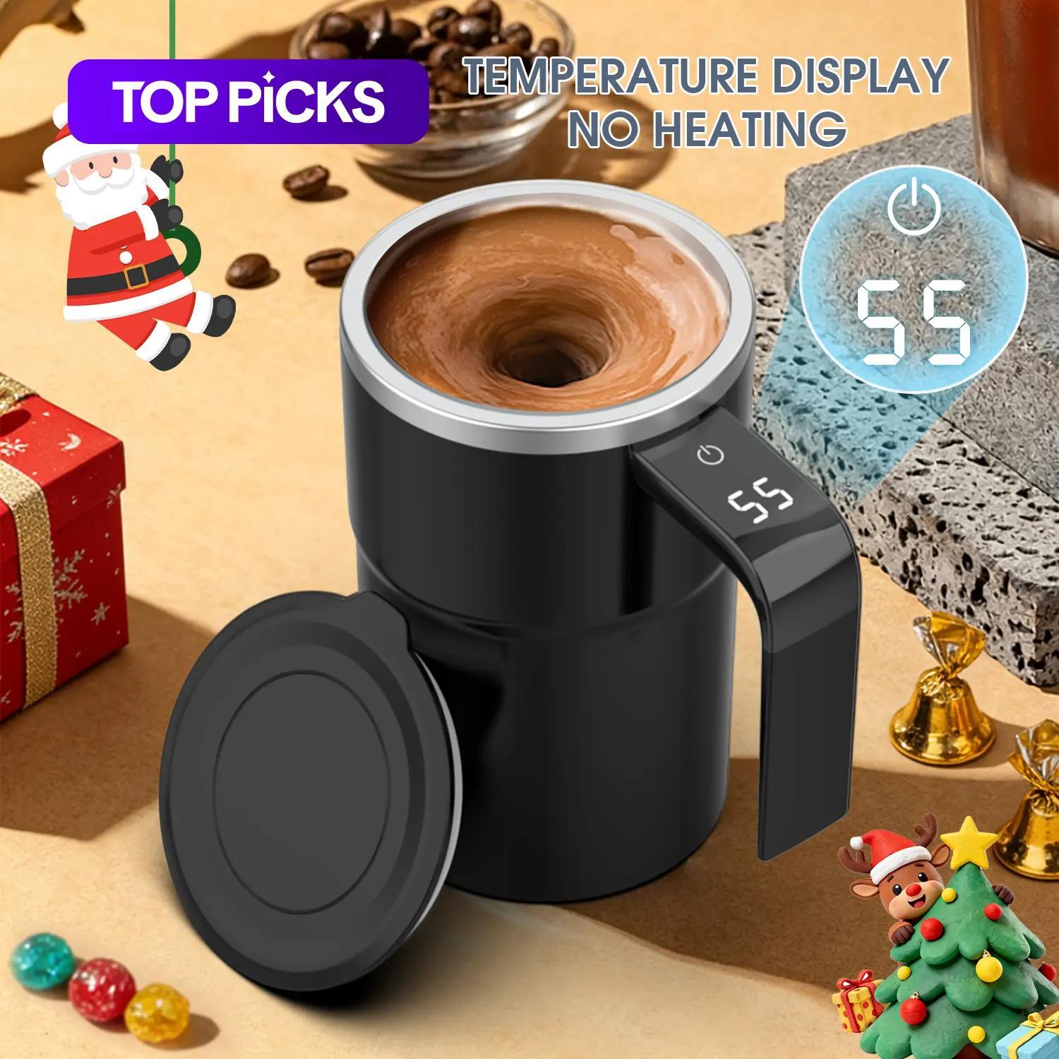 Smart Coffee Cup with Lid, Automatic Stirring, Temperature Display, USB Rechargeable, Suitable for Coffee, Tea, Hot Chocolate, Gift for Women