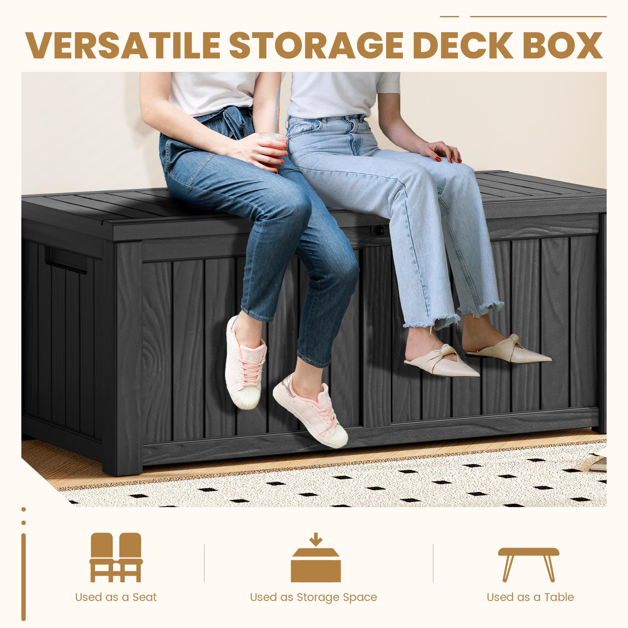 LHBCRAFT 31/72/120-gallon outdoor deck storage box Waterproof, Lockable, Extra Seat, UV 1000+ Anti-ultraviolet, Easy Installation, Reinforced Structures,Christmas gift