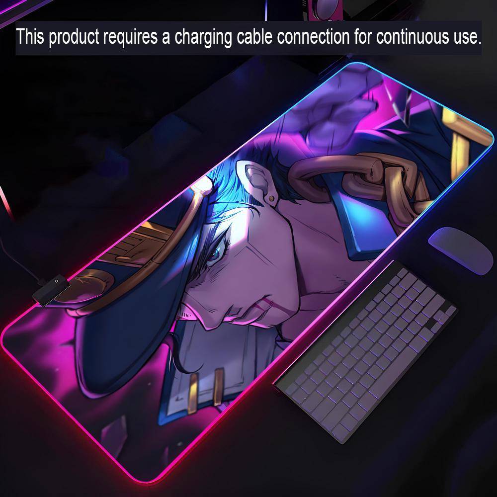 JoJo's Bizarre Adventure Mouse Pad Rgb Xxl Laptop Mat Gaming Led Mousepad Backlit Keyboard Gamer Girl Table Pads Desk