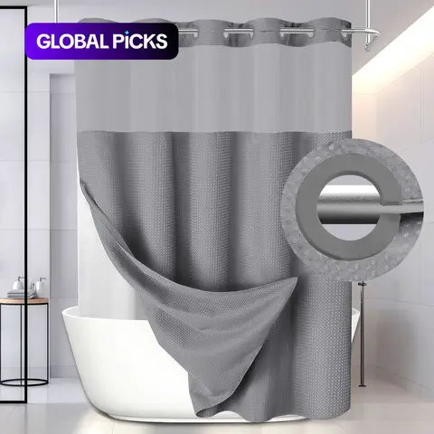 Waffle Texture Modern Waterproof Aesthetic Shower Curtain, Decorative Bathroom Accessory for Hotel, Salon & Dormitory Decor #GLOBAL PICKS