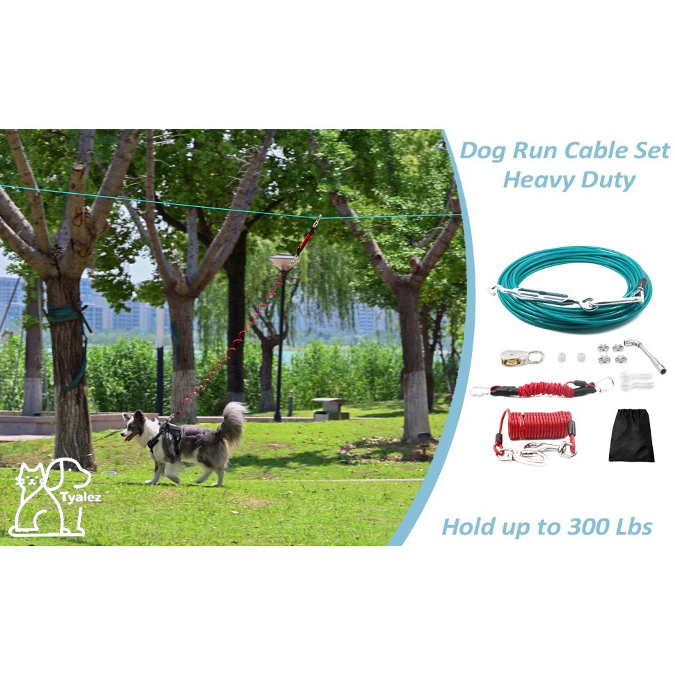 Heavy Duty 100FT Dog Run Yard Fence with 10FT Tie-Out Cable, Outdoor Play Trolley Leash System for Large Dogs Up to 300Lbs, Creates Secure Area Heavy Duty 100FT Dog Run Yard Fence with 10FT Tie-Out Cable, Outdoor Play Trolley Leash System for Large Dogs Up to 300Lbs, Creates Secure Area