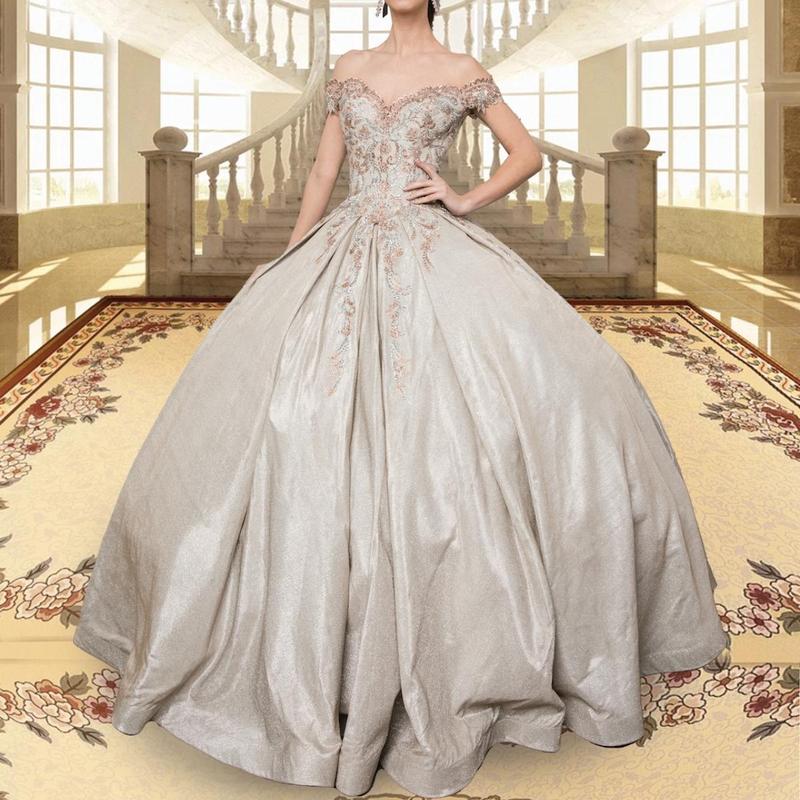 NO.24 Quinceanera Dress, Satin Off Shoulder Pocket  Design Dark Salmon Dusty Rose Champagne Ball Gown Dress