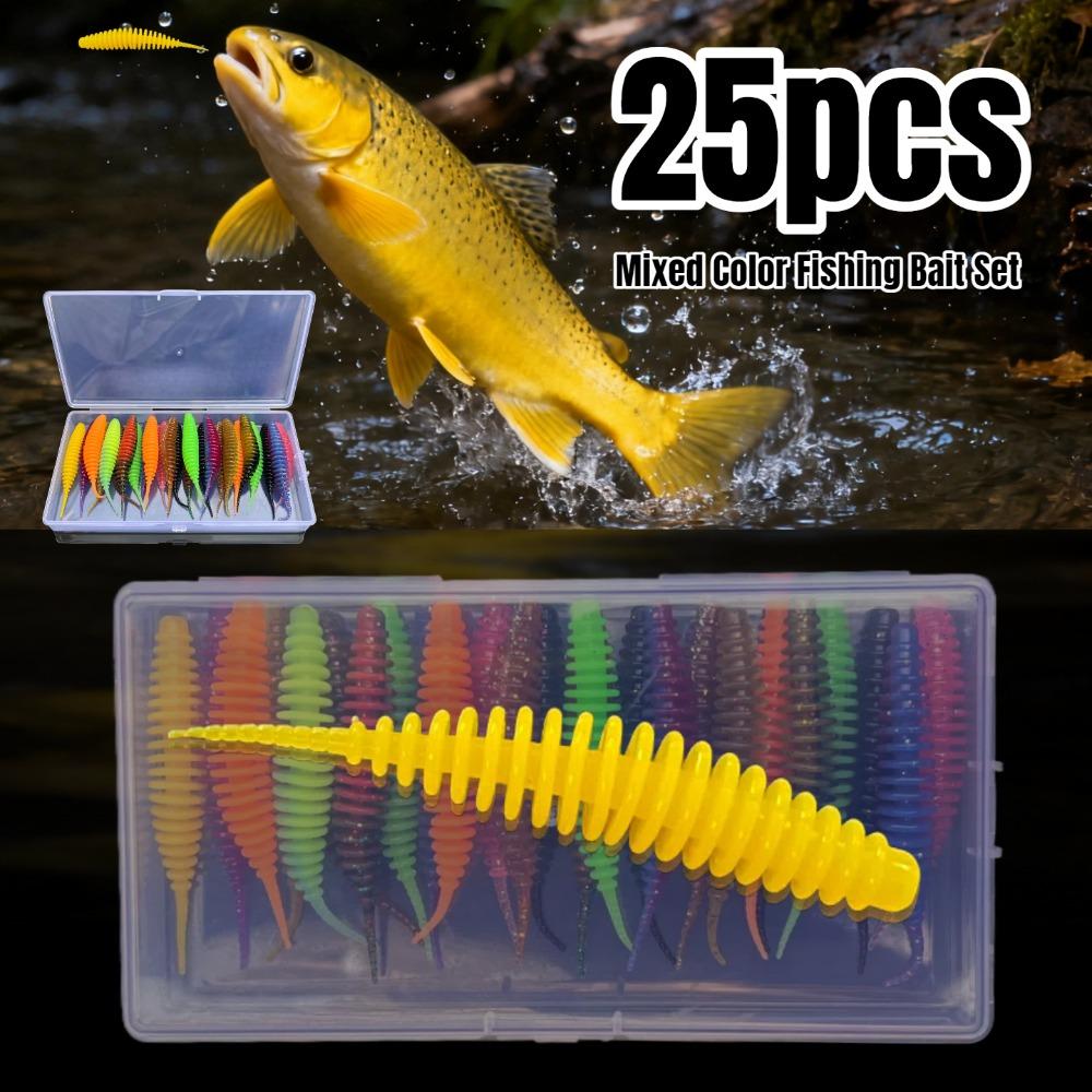 25pcs Mainland Worm Lure Soft Bait Fishing Bait for Carp and Black Bass Artificial Bait 1.81inch/ 2.48inch