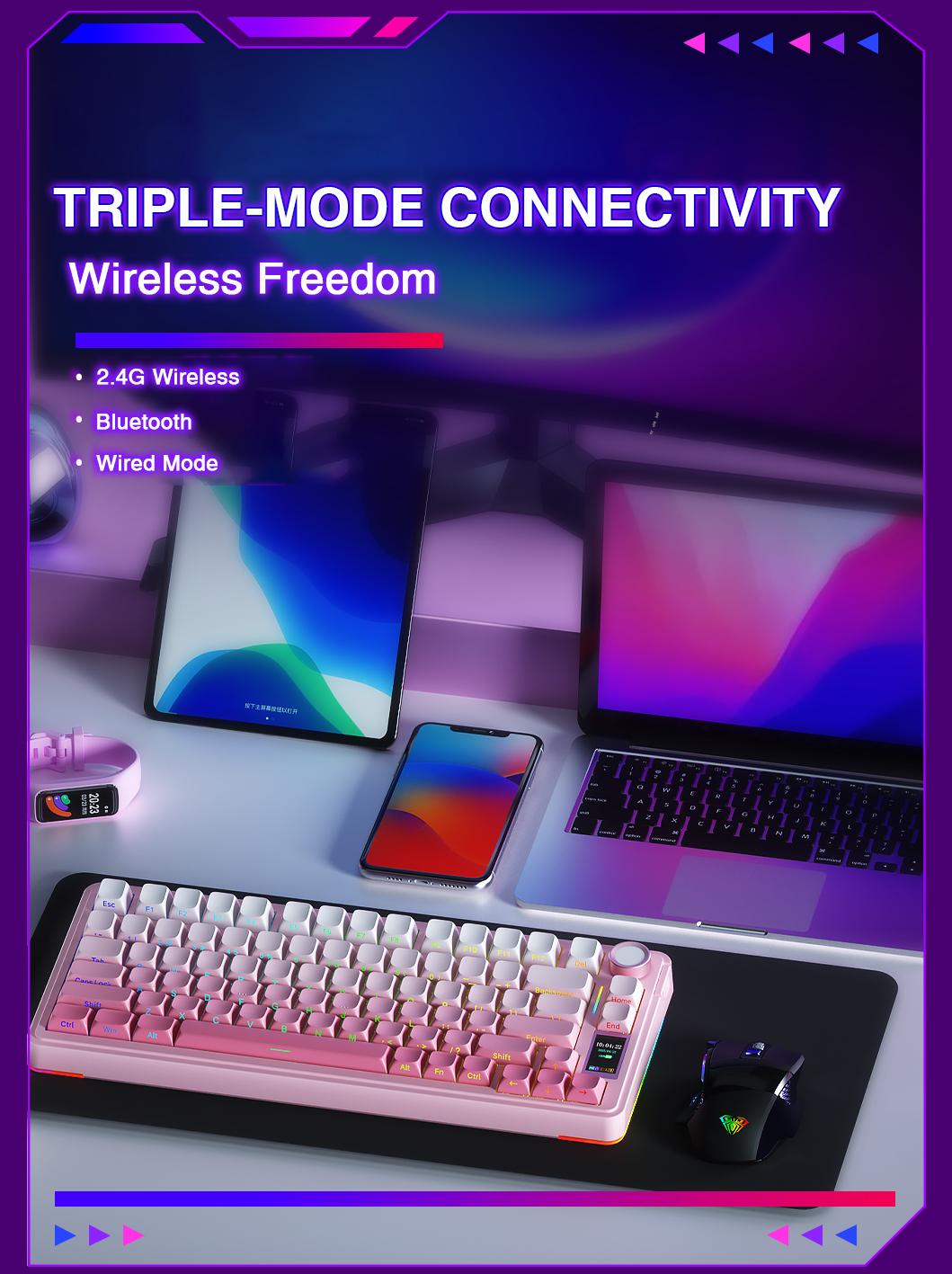 [New]AULA S75 PRO Wireless Mechanical Keyboard with Screen&Knob(Black Pink), Tri-Mode 2.4G USB-C Bluetooth PBT Keycaps Creamy Sounding 75% Hot Swappable Gaming Keyboard with Pre-lubed Switches, RGB Backlit, PC Gaming Keyboards TikTokshopBacktoschool