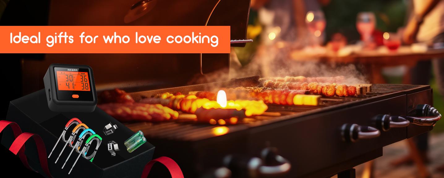 INKBIRD meat probe thermometer, wireless meat thermometer, 4-probe Bluetooth oven intelligent thermometer, suitable for grilling, frying, deep frying, cooking, with APP timer, kitchen utensils