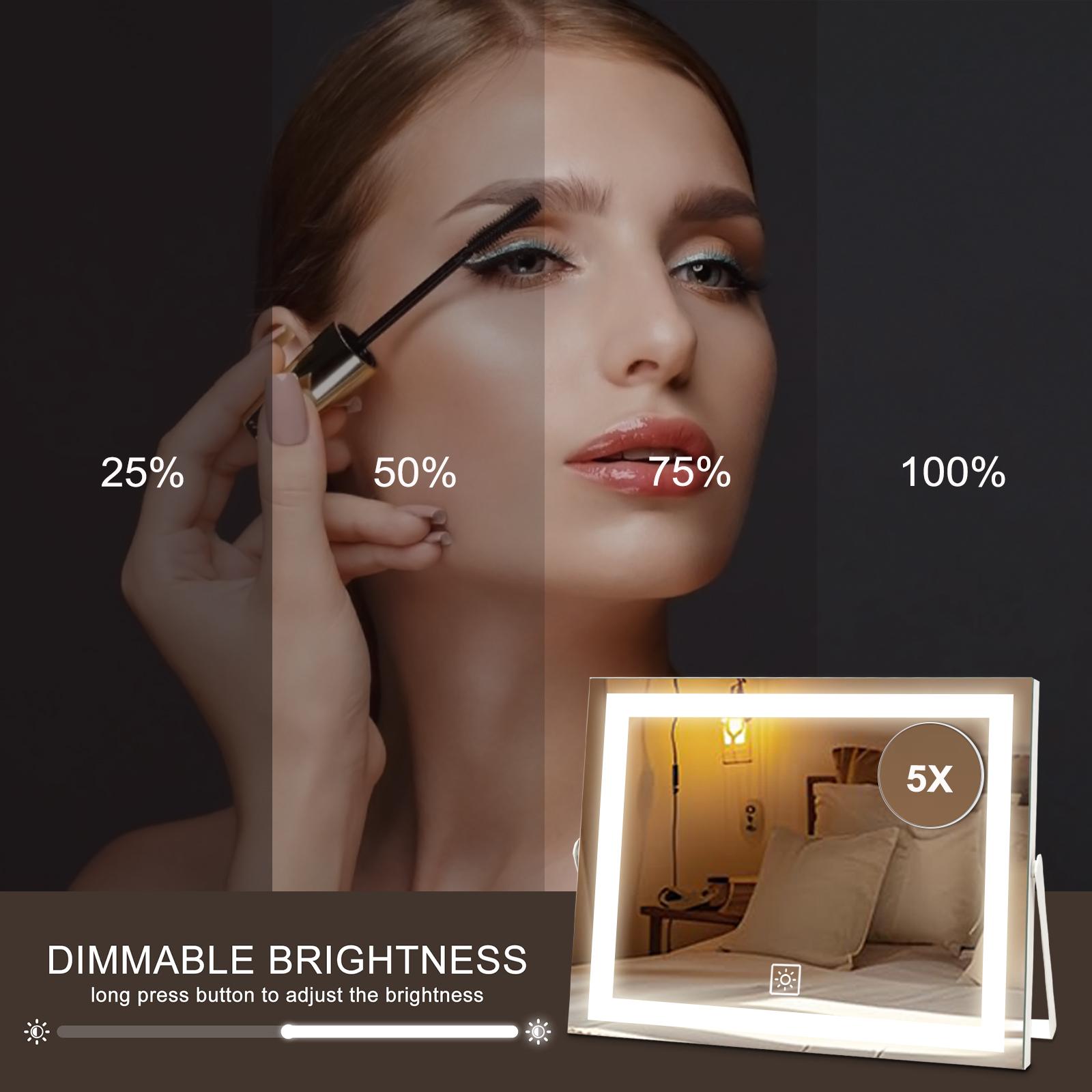 LED Lighted Makeup Mirror with Detachable 5X Magnification – Illuminated Vanity Mirror with Smart Touch Control, 3 Color Modes & Stepless Dimming – Dimmable Hollywood Mirror for Flawless Makeup – Gift for Women