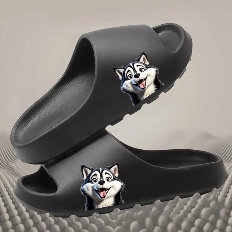 Cute Husky Dog Slippers Women Men Winter Warm Plush Indoor Home Non-slip Soft Sole Cartoon Animal Slippers for Adults Comfortable Fleece Lined House Shoes Gift