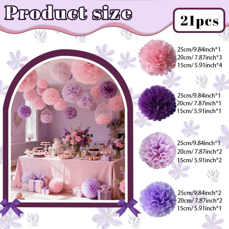 21pcs Mixed Color Paper Flower Balls Set, DIY Handmade Ceiling Hanging Decorations, Romantic Party Wedding Birthday Decoration
