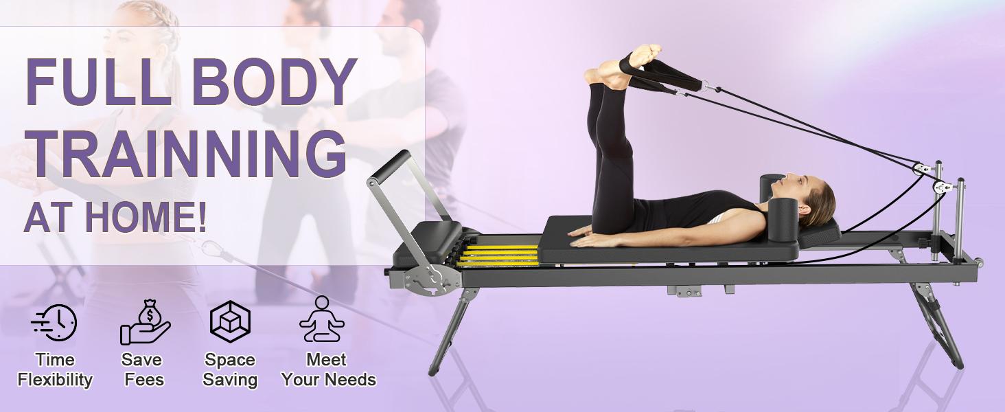 Pilates Reformer, Foldable Reformer Pilates Machine, Pilates Equipment for Home Women Use Gym Workout & Advanced and Beginners Users