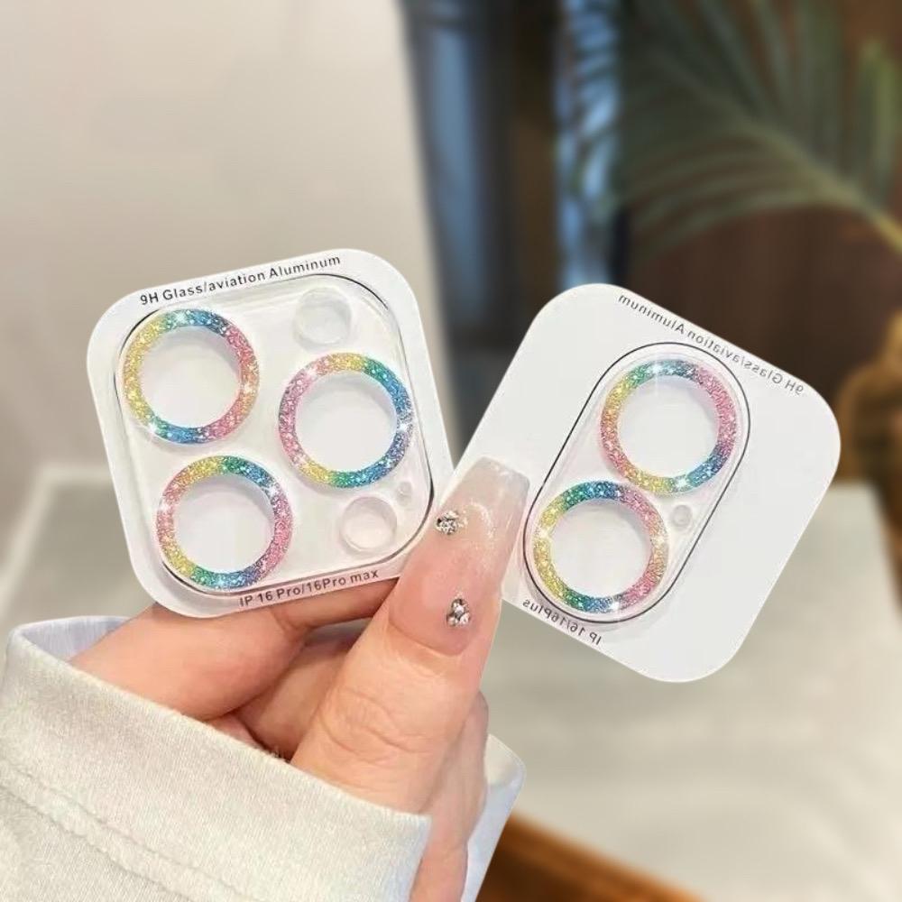 Camera Lens Protector For iPhone 16 15 14 13 12 11 13 Pro Max Mini Glitter Full Cover Camera Lens Protector Glass Smartphone Camera Accessories