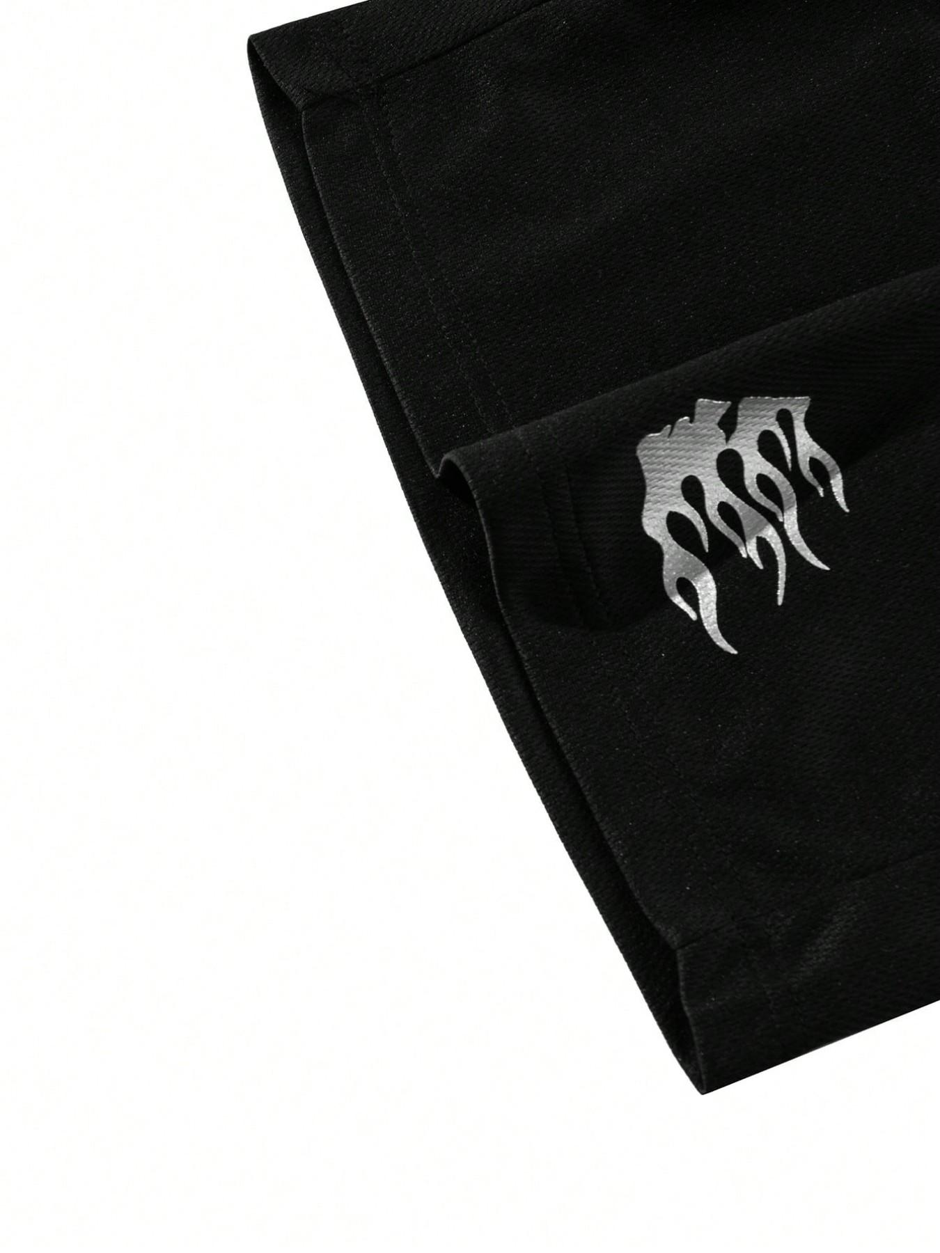 Men's Mesh Breathable Letter Print Summer Beach Shorts, Trendy Streetwear, Sportswear, Casual, Comfortable Fashion, Asymmetrical Design, Loose-Fitting, Baggy, Oversized, Plain Pattern