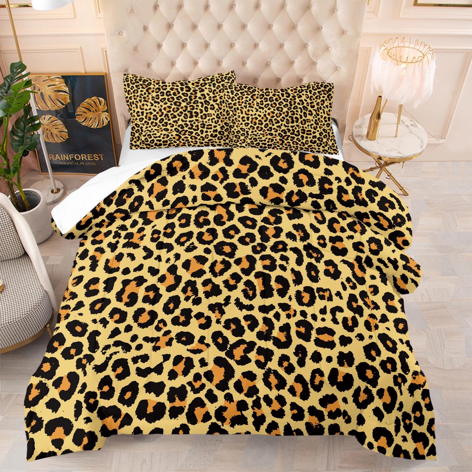 2/3 Pcs Classic Leopard Print Comforter Set (with Filling, without Pillow Insert), All-Season Machine Washable Pet Hair Resistant Bedding, Portable Decor For RV, Dorm And Travel