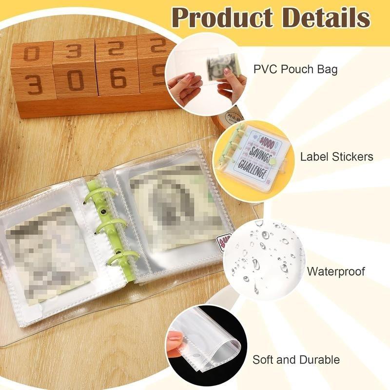 Mini Money Saving Binder, $1000 Money Saving Challenge Budget Binder, Savings Challenge Planner with Envelopes Portable Deposit Anytime Anywhere, Money Saving Challenge Clear Loose Leaf Book, Savings Tracker Organizer, Office Supplies