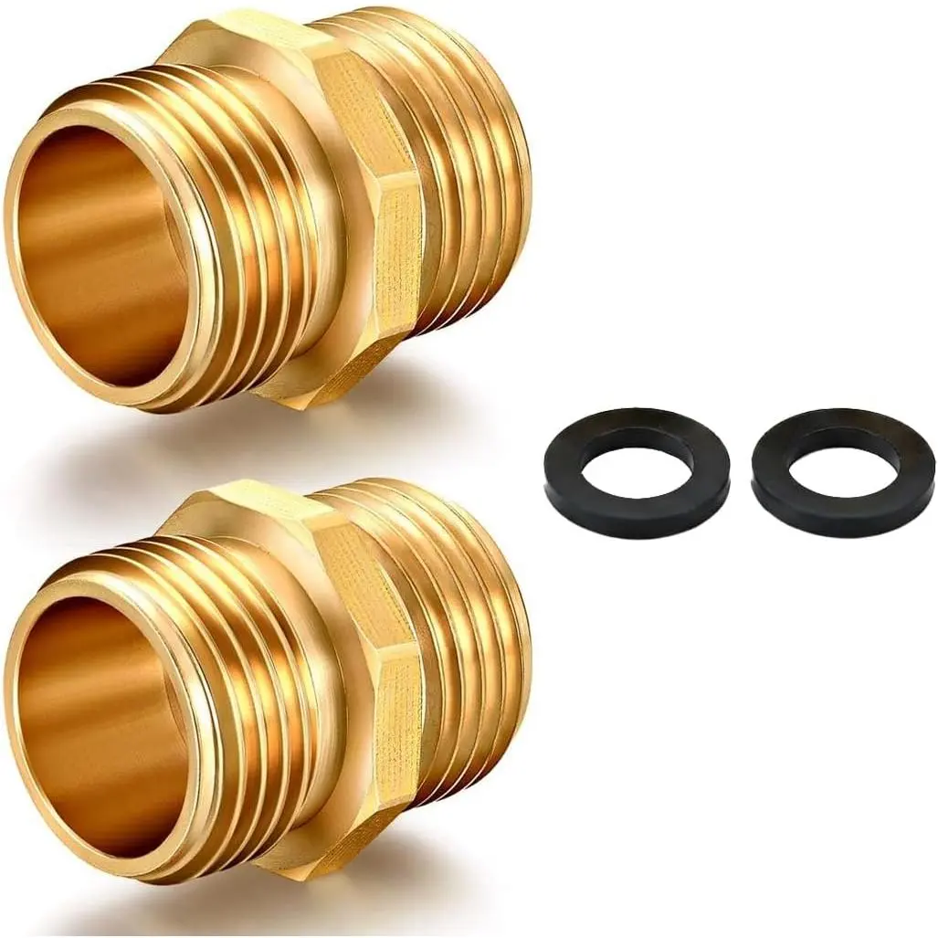 2 Pack 3/4" GHT to 3/4" NPT Male Connector, ,Brass Garden Hose Adapter, male to male garden hose adapter.