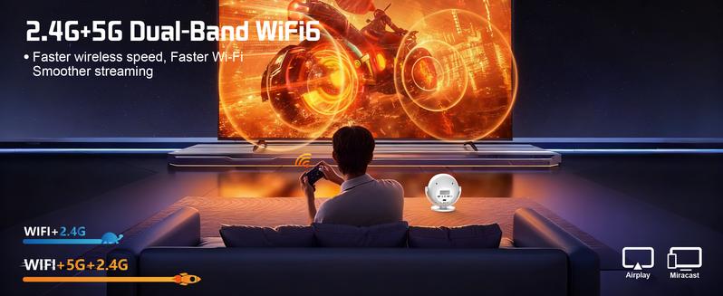 XBJ  Supports 4K,350ANSl  2.4/5G WiFi 360° HD Projection Dual band Wireless 6+ BT4.2 LED 150 InchScreen Built-in Speaker Multifunctional Projector for HomeCinema and Christmas Gifts New Year Gifts Theater-Grade High-quality Christmas Gifts