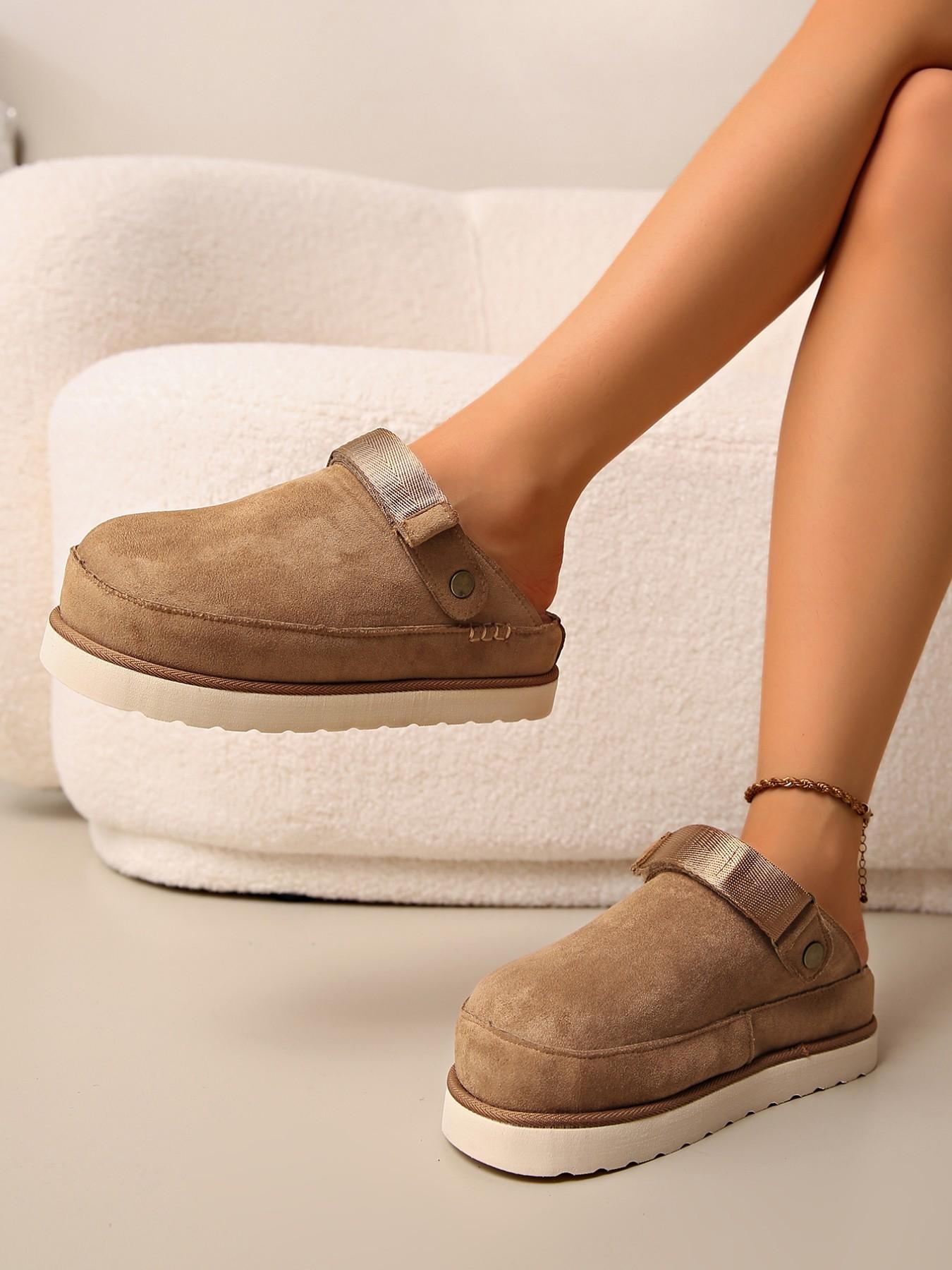 Vintage Thick Sole Slip-On Flat Mules, Thick Soled Mules, Casual Plain Fabric Slippers, Rubber Sole, All Seasons, Less Than Ankle Height, Outer Wear Half Sandals
