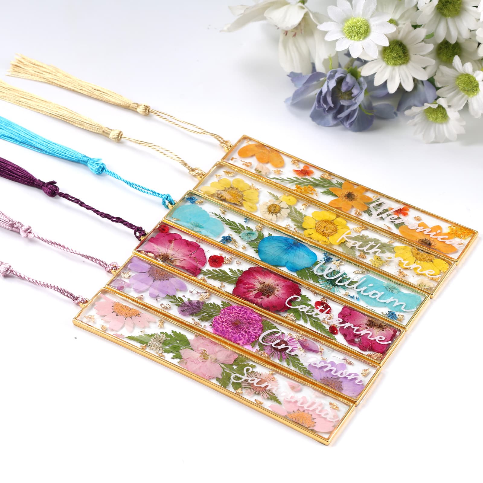 12pcs Bookmark Bazels with Tassels, UV Resin Molds for DIY Bookmarks(6 Flowers and 6 Blank Frames), Resin Craft Bezels Bookmark Molds for Mother's Day Gifts - LET'S RESIN