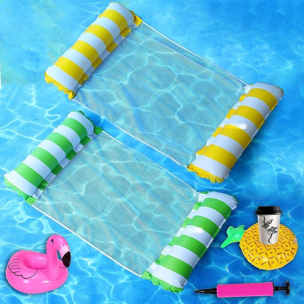 2-Pack Swimming Pool Float Hammock, Multi-Purpose Inflatable Hammock Pool Hammock (Saddle, Lounge Chair, Hammock, Drifter), Water Hammock Lounge