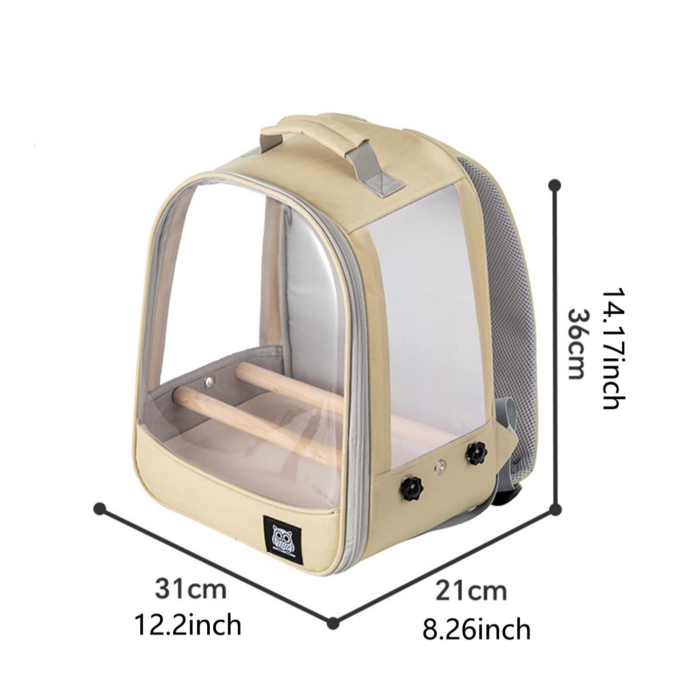 Parrot Bird Backpack, Portable Bird Travel Bag, Transparent Window, Breathable Mesh, 2 Perch Sticks, Dual Food Cups, Detachable Tray, Adjustable Straps, Enclosure
