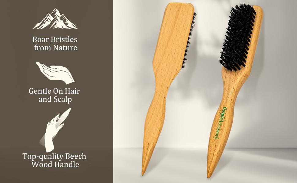 【Spring Glow-Up】Boar Bristle Hair Brush Slick Back Hair Brush for Smoothing Baby Hairs- Wooden Hair Brush for Women Home Universal Compatibility Hairstyles Natural