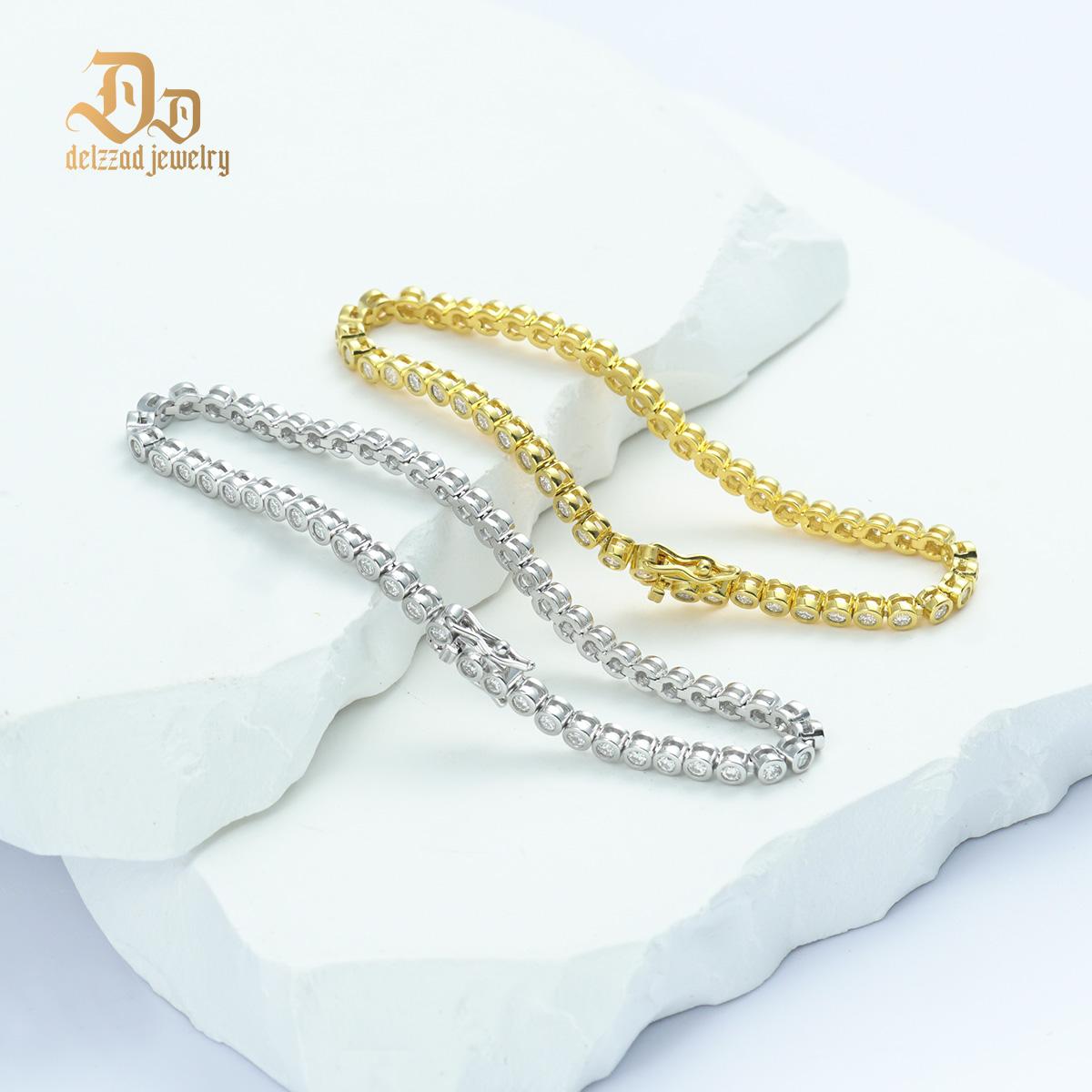 Delzzad 2mm Bubble Tennis Bracelet VVS D Color S925 Sterling Silver Synthetic Moissanite Tennis Bracelet Chain for Women Men With Giftbox Christmas Gift