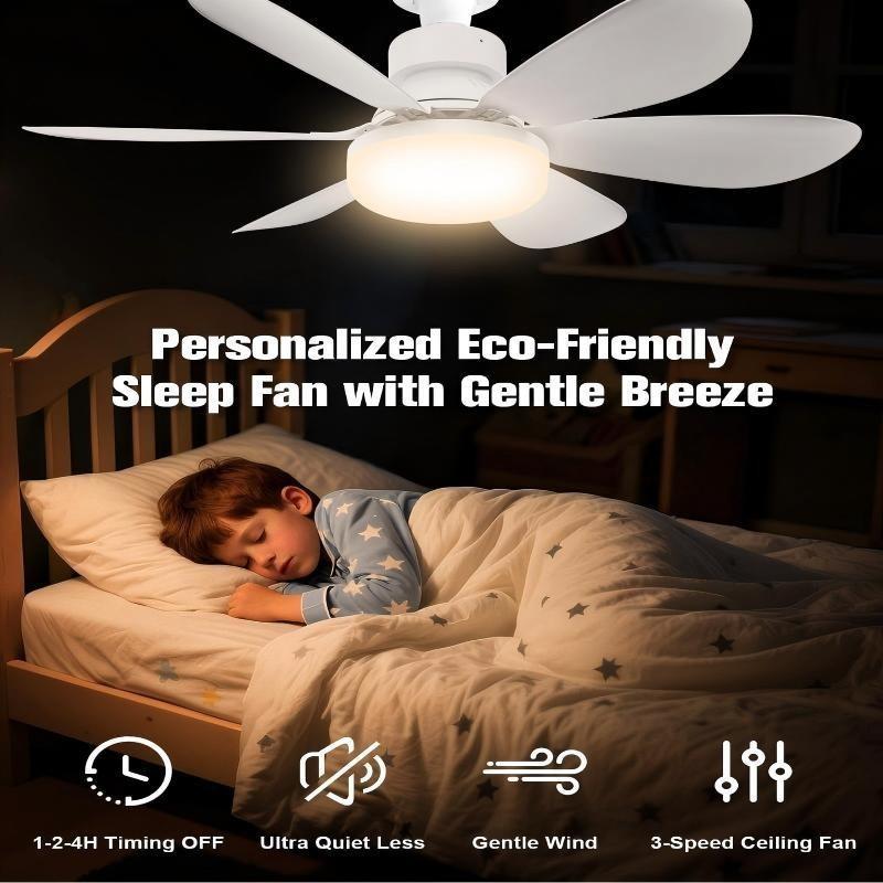 Portable Small Ceiling Fan Lamp with Remote Control, Adjustable Light Bulb, Suitable for Bedroom Kitchen Living Room, 20 Inch Screw Type