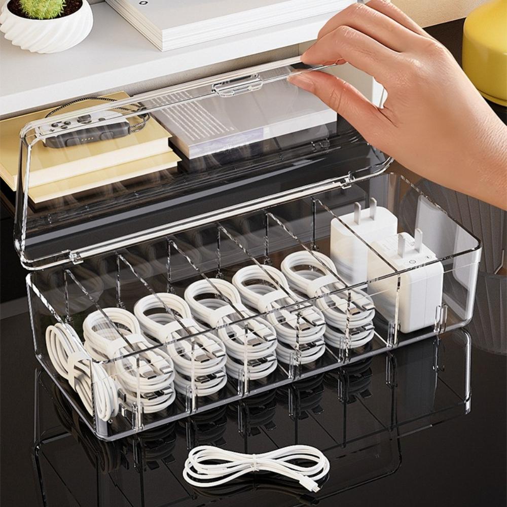 Clear Plastic Cable Organizer Boxes Desk Accessories Storage Case for Drawer, Office Supply, Electronic Management