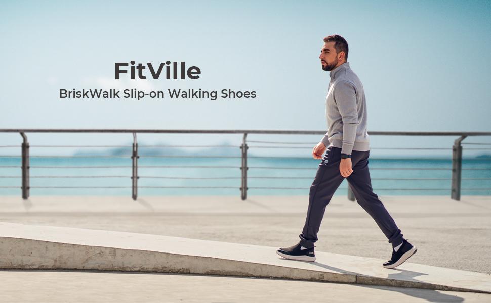 FitVille Sports Men's BriskWalk Recovery Slip-On Explorer shoes for men V1 Outdoor Sneakers