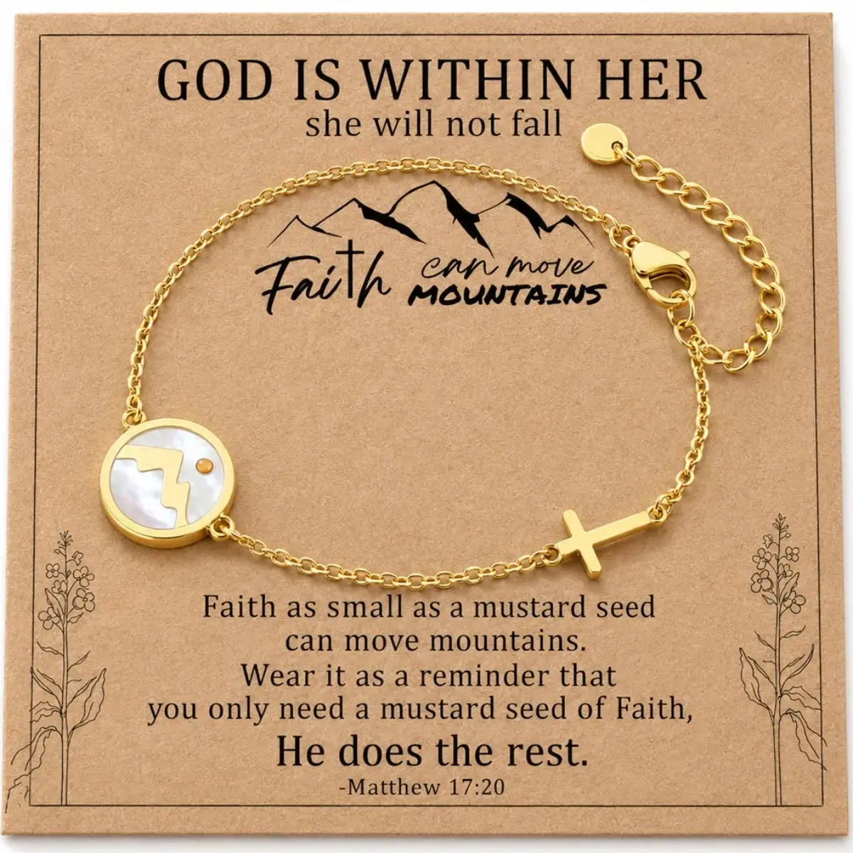 Inspirational Mountain Charm and Cross Faith Bracelet for Women | Unique Aesthetic Protection Christian Jewelry for Daily Wear, Church & Prayer Group | Adjustable Hypoallergenic Wristband | Meaningful Birthday & Graduation Gift for Her