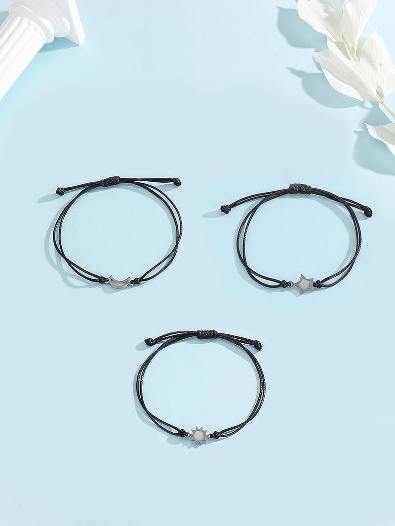 3 Pcs Bracelet Set Glow-In-The-Dark Moon Star Bracelets, Simple Fashion Handwoven Gift Wristbands, Perfect for Gifts and Daily Wear