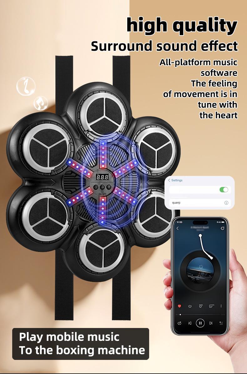 Bluetooth-compatible Punching Machine for Ages 3+, Hanging Reaction Sandbag Boxing Target, Bluetooth-compatible Music, Force Feedback, Home Gym Workout Gift, Smart Boxing Machine, Boxing Equipment
