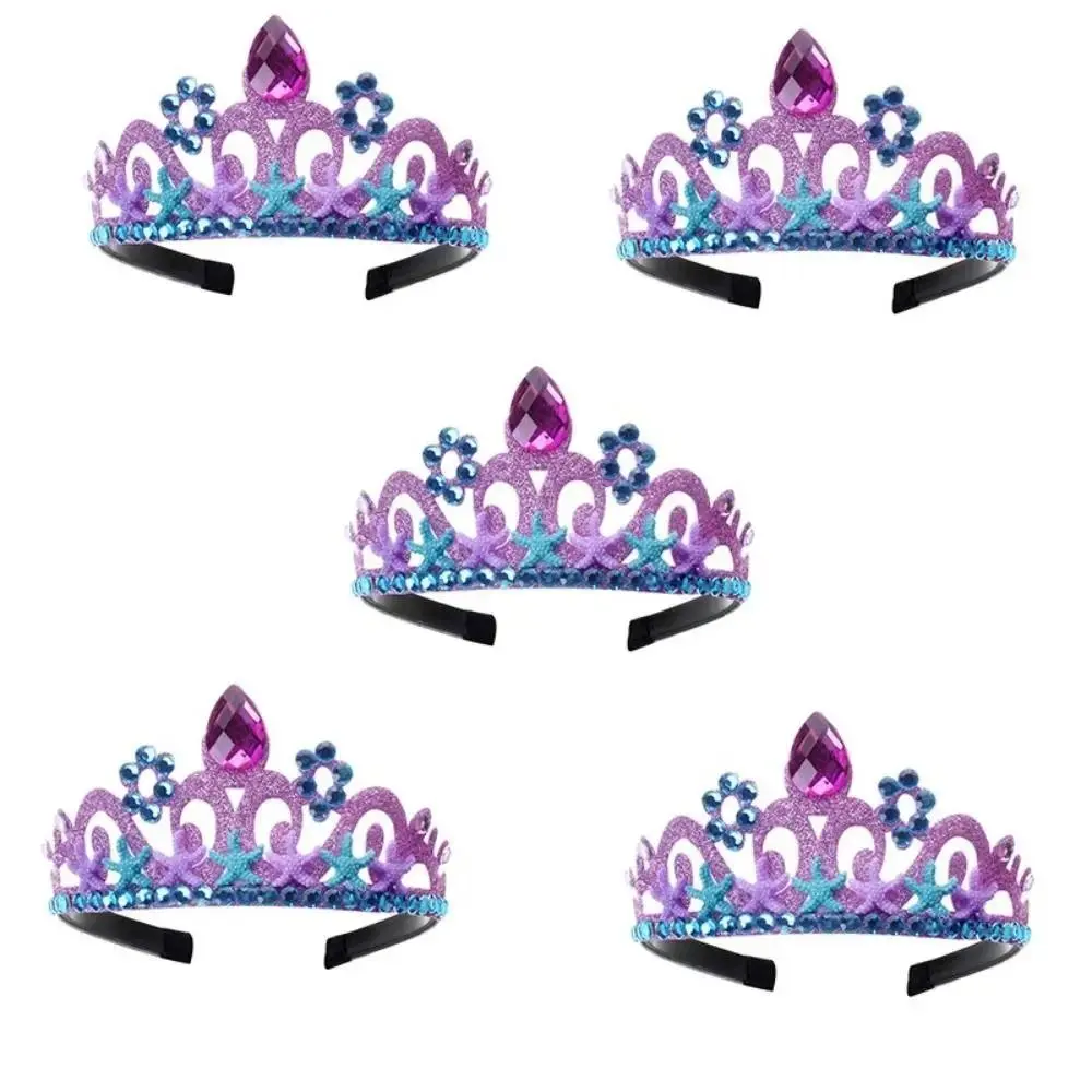 Female Alloy Crystal Mini Crown-Shape Mermaid Tail Headband, Ocean Starfish Hair Accessory for Party Decorations, Photo Props