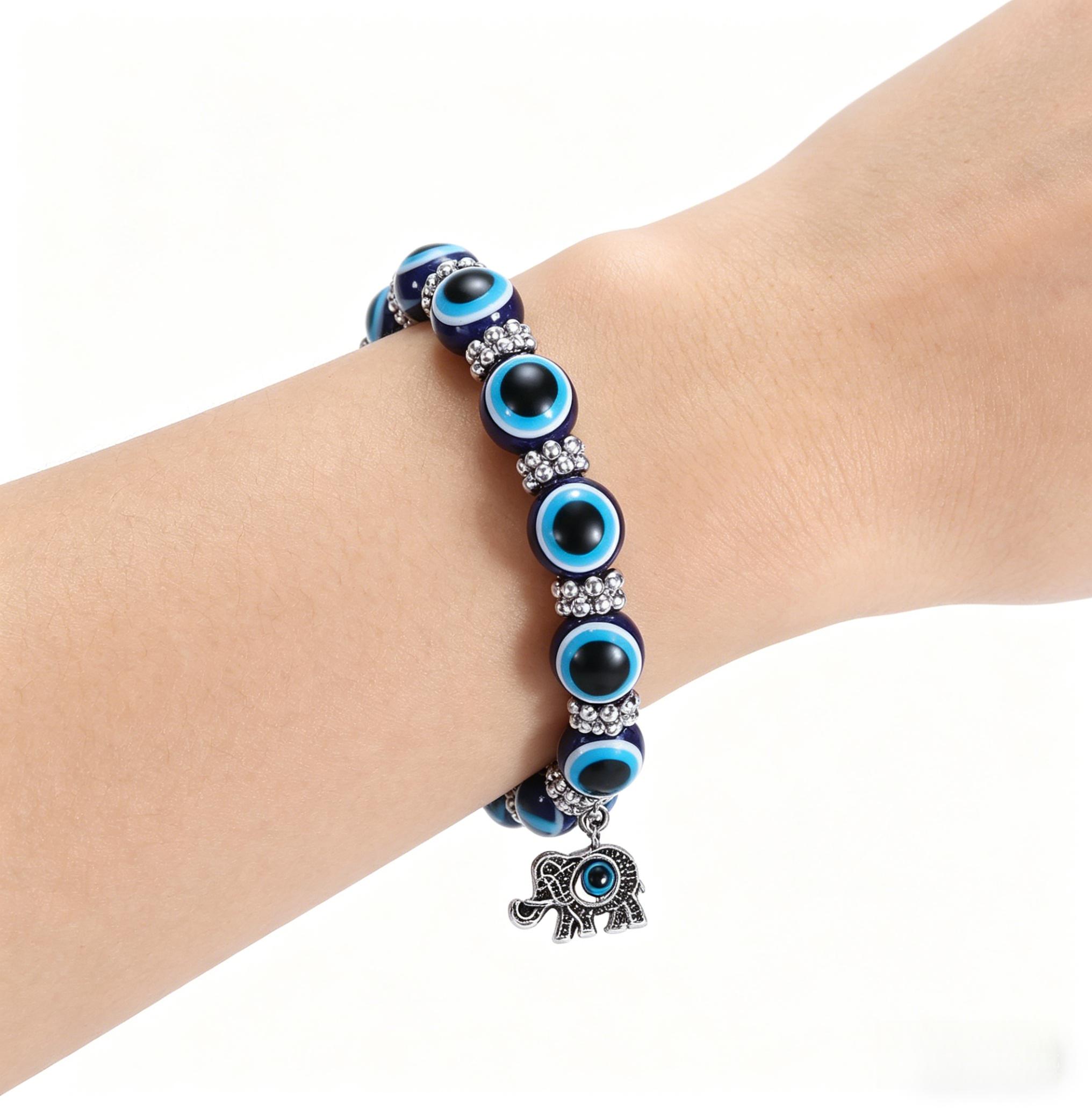 Evil Eye Bracelet Butterfly Elephant Fatima Hand Pendant Resin Beads Blue Eye Bracelet