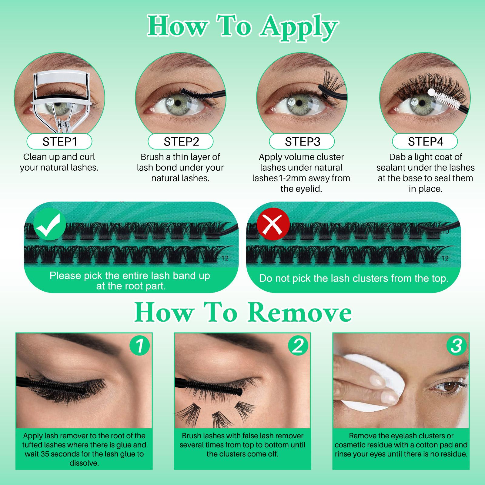 1012 PCS/540 PCS Lash Clusters Kit D Curl 8 Styles Volume/3D Effect Lashes Kit with Bond&Seal Lash Remover Brush Lash Applicator Headband Wristband set, Eyelash Extension Kit, Perfect for Beginners, DIY at Home Easily, Easy Apply for Makeup Daily