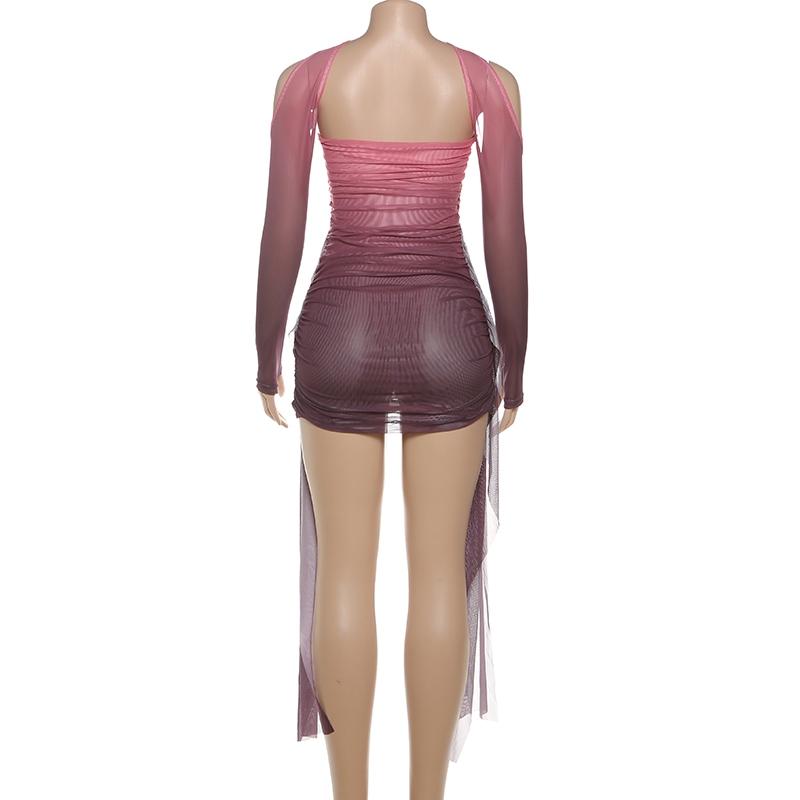 DOUCIU Summer Bachelorette Party Sexy Hot Personality Cool Mature Women'S Thin Mesh See-Through Mini Hip Wrap Dress