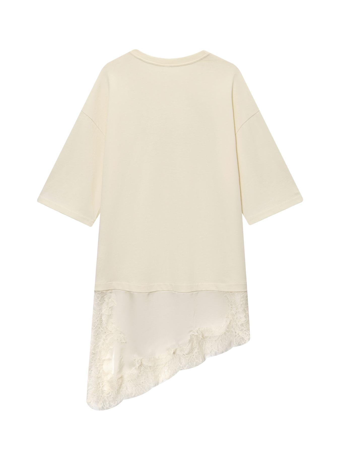 Women's Lace Patchwork Dress, Oversized Fit, Asymmetric Lace Hem, Half Sleeve, Casual Street Style, Spring & Fall Fashion, Womenswear, Minimalist