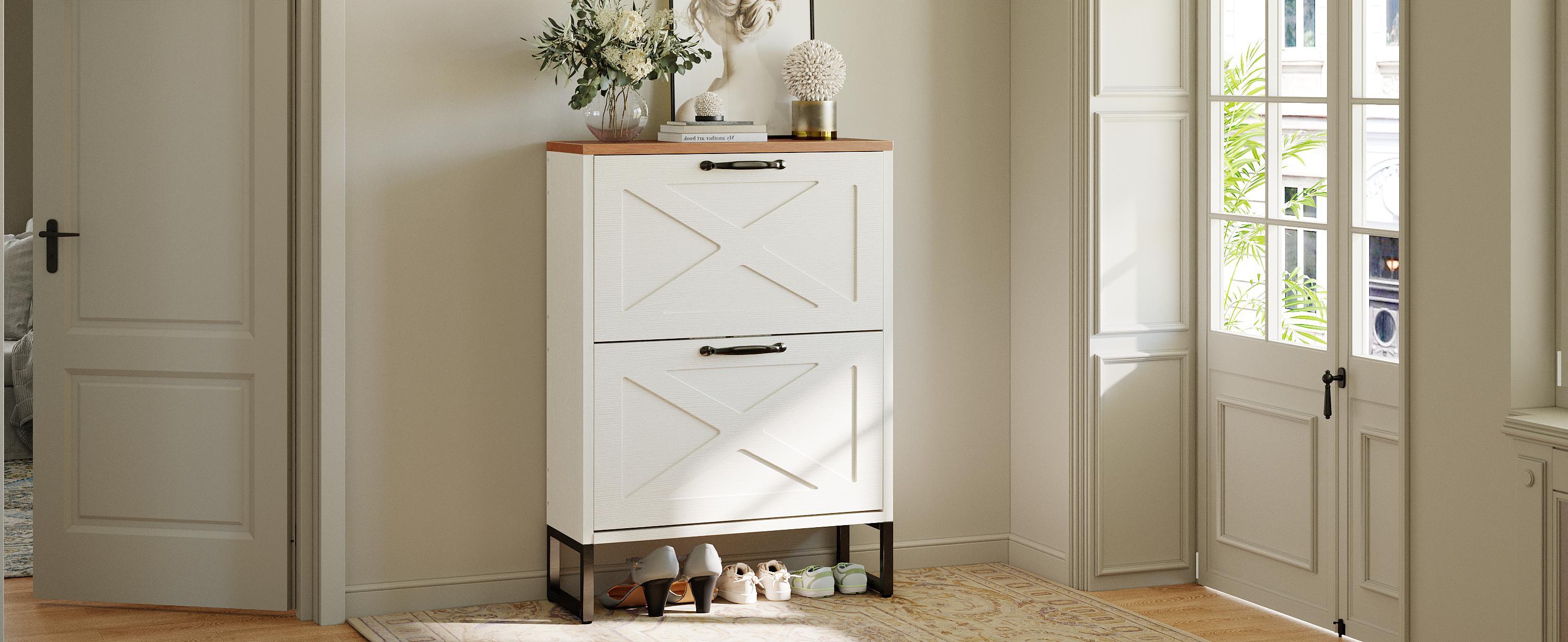 YITAHOME Shoe Cabinet with 2/4 Flip Drawers, Freestanding Shoe Rack, Shoe Organizer, Narrow Shoe Cabinet for EntryWay Hallway Living Room