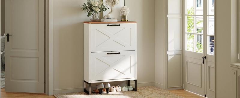 YITAHOME Shoe Cabinet with 2/4 Flip Drawers, Freestanding Shoe Rack, Shoe Organizer, Narrow Shoe Cabinet for EntryWay Hallway Living Room