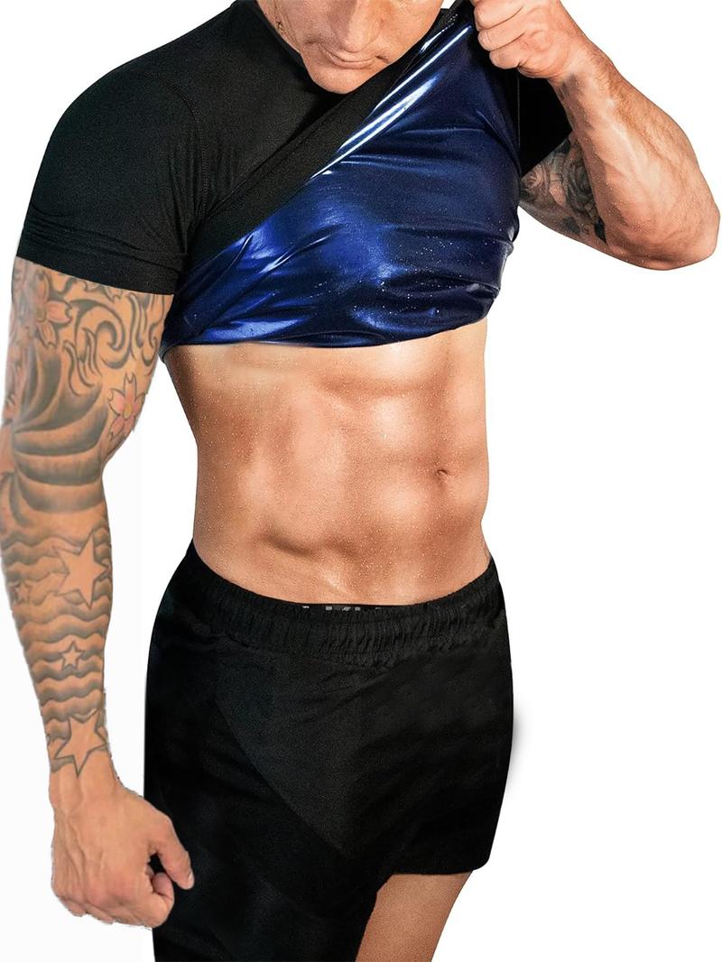 Men's Solid Sauna Tee, Casual Comfy Breathable Sauna Top for Workout Sports, Men's Sportswear for All Seasons, Gym Workout Clothes