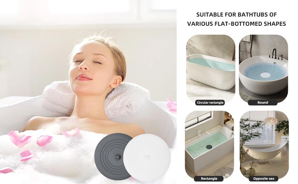 Tub Stopper 2PCS,Bathtub Drain Stopper,6 inches Bathtub Tub Drain Cover Stopper,Silicone Drain Plug,Kitchen Bathroom Hair Water Shower Stopper,Large Bathroom Laundry Accessories (Grey/White)