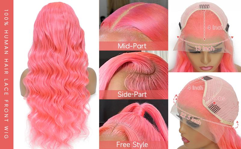 Gk Pink Lace Front Wig Human Hair 200% Density 13x4 HD Lace Body Wave Wig for Women Strawberry Color 100% Unprocessed Brazilian Virgin Hair No Shedding Tangle Free HD Lace Body Wave Wig for Women Strawberry Color