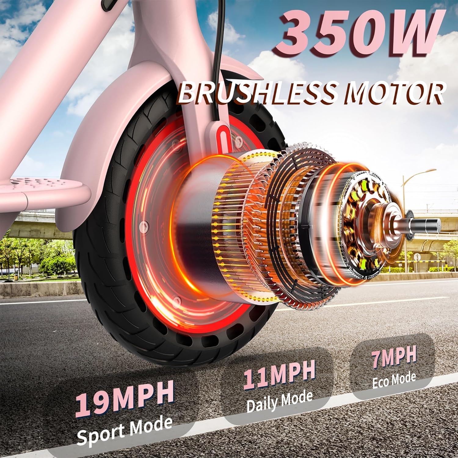 Electric Scooter,8.5" Tires,350W Motor,Up to 19MPH Max Speed,Portable Electric Scooter with Light, Suitable for Female Girls,Halloween Gifts