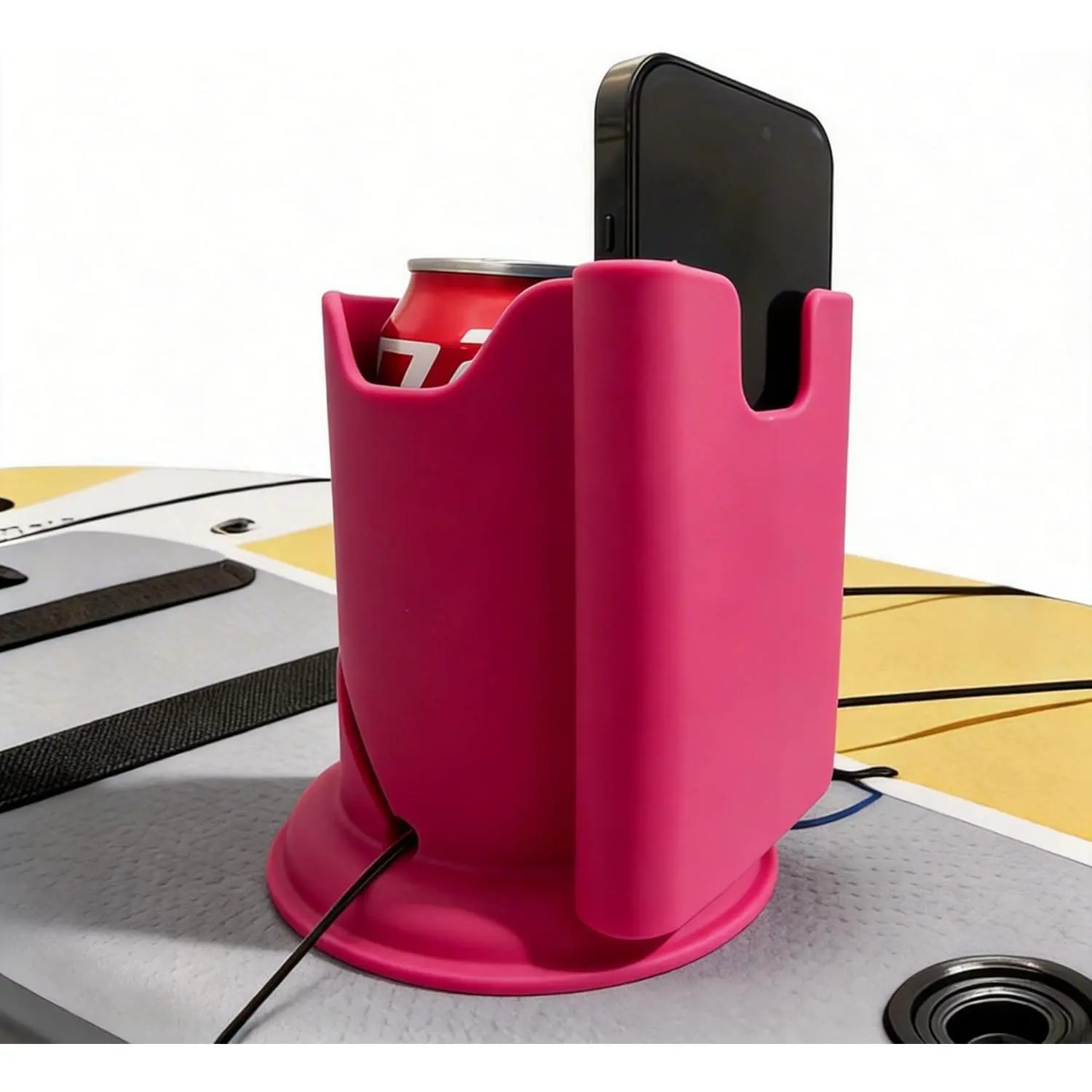 Paddle Board Cup Holder - Kayak Drink Holder for SUP, Paddle Board Accessories, No-Spill Elastic Cup Mount with Anti-Flip Design, Heavy-Duty TPE, Kayak & Paddleboard Phone Holder(Pink)