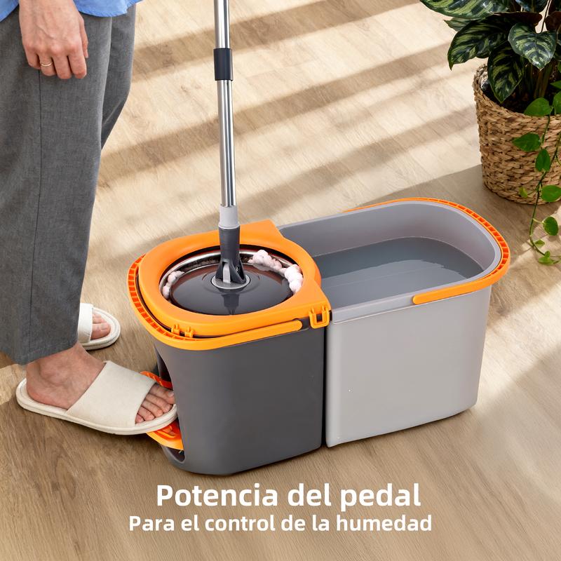 Easy Clean Spin Mop and Bucket System with Dual Bucket Hands-Free Foot Pedal Spin Dryer Reusable Mop Head Adjustable Handle for Hardwood Tile Laminate Floor Cleaning - Kitchen