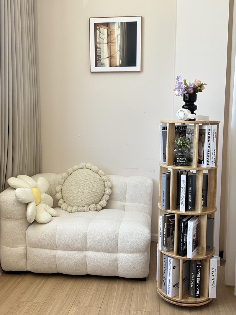 【School】100% Solid Wood - No MDF, Rotating Bookshelf on Wheels, Spinning Bookshelf Tower 360° Display Unique Round Bookcase for Home Study and Office Organization Furniture Stand