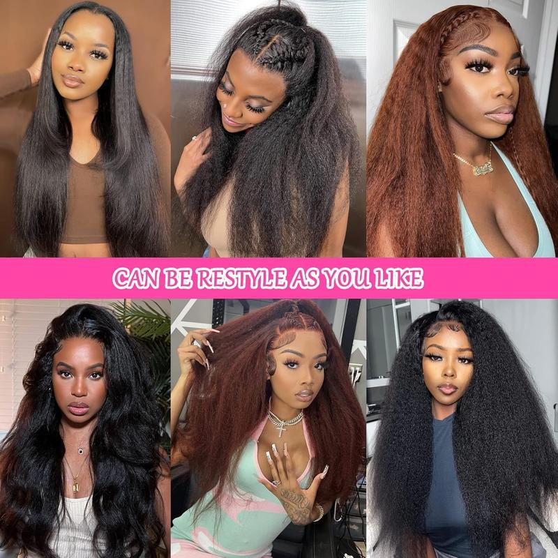 Bling Hair Human Hair Lace Front Glueless Wigs for Women 13x6 Kinky Straight Pre Bleached Knots Yaki Human Hair Wig HD Transparent Lace Pre Plucked 180% Density Natural Black Color #TikTokShopHolidayHaul