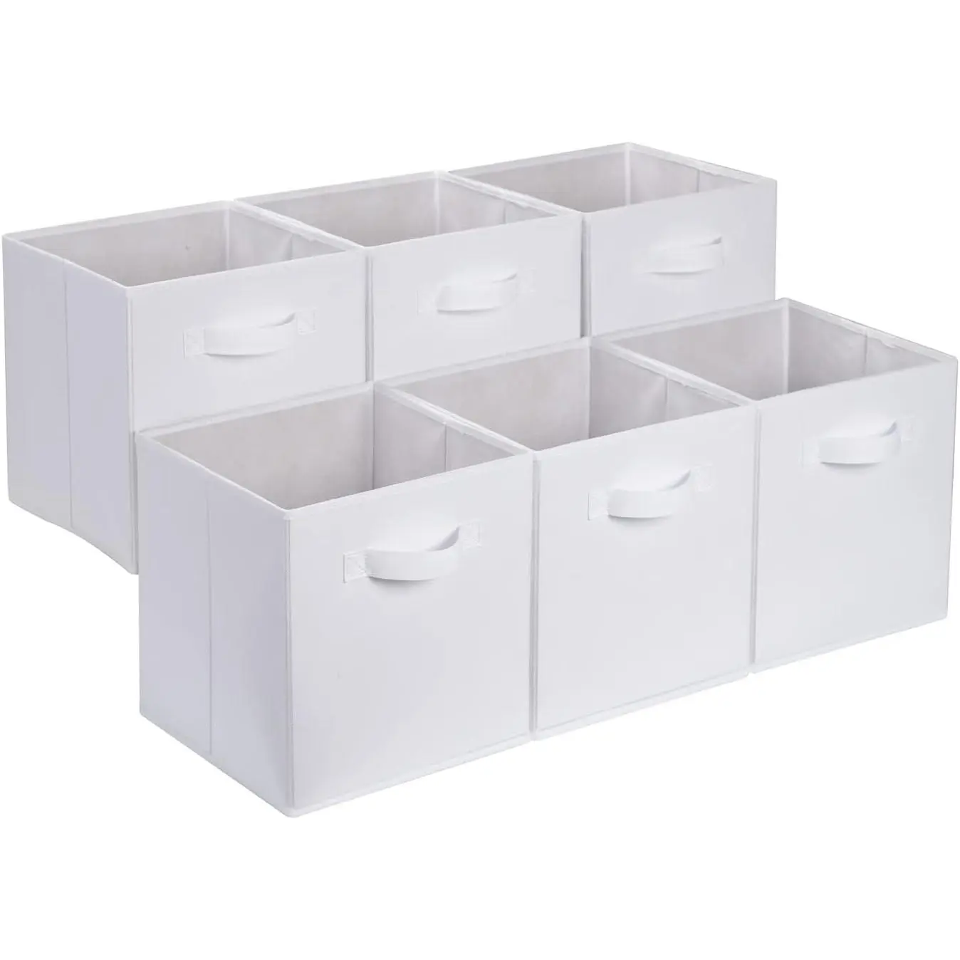 Basics Collapsible Fabric Storage Cubes Organizer with Handles, Sturdy Storage Bins, White, 10.5-x-10.5-x-11-inch, 6-Pack